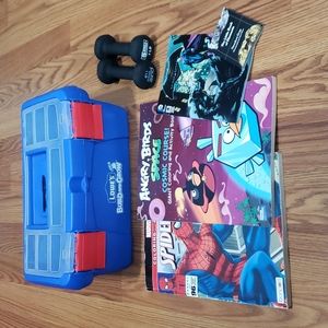 6 pc Boys lot weights coloring books Spiderman toolbox Angry birds mix set